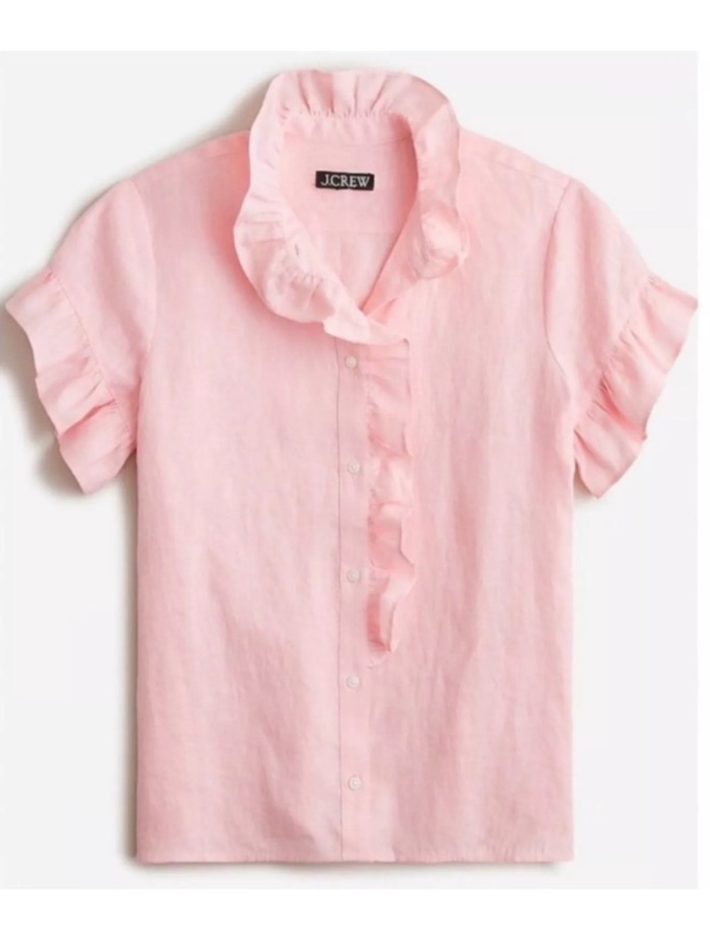 J crew cottage linen ruffle neck button up top size 6